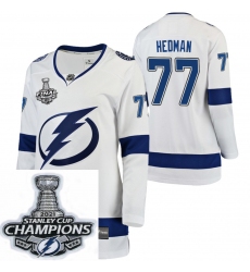 Women Adidas Tampa Bay Lightning 77 Victor Hedman Premier White Home NHL Stitched 2021 Stanley Cup Champions Patch Jersey