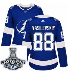 Women Adidas Tampa Bay Lightning 88 Andrei Vasilevskiy Premier Roayl Blue Home NHL Stitched 2021 Stanley Cup Champions Patch Jersey