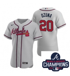 Men Nike Atlanta Braves 20 Marcell Ozuna Gray Alternate Stitched Baseball Stitched MLB 2021 Champions Patch Jersey