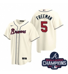 Men Nike Atlanta Braves 5 Freddie Freeman Cream Alternate Stitched Baseball Stitched MLB 2021 Champions Patch Jersey