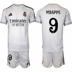 Men Real Madrid 9 Kylian Mbappe 25 26 White Home Soccer Jersey Suit