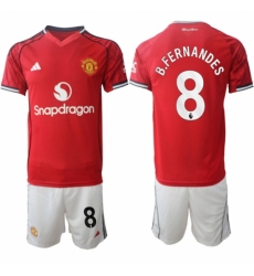 Men Manchester United 8 Bruno Fernandes 2025 26 Red Home Soccer Jersey Suit