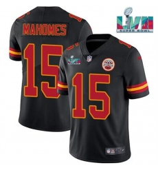 Men Kansas City Chiefs 15 Patrick Mahomes Black Super Bowl LVII Patch Vapor Untouchable Limited Stitched Jersey