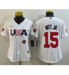 Womens USA Baseball 15 Bobby Witt Jr 2023 White World Classic Replica Stitched Jersey