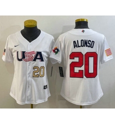 Women's USA Baseball #20 Pete Alonso Number 2023 White World Classic Stitched Jerseys