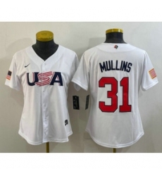 Womens USA Baseball 31 Cedric Mullins 2023 White World Classic Stitched Jersey