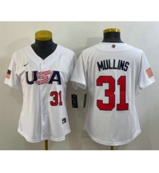 Womens USA Baseball 31 Cedric Mullins Number 2023 White World Classic Stitched Jersey