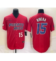 Men's Puerto Rico Baseball #15 Emmanuel Rivera Number 2023 Red World Classic With Patch Stitched Jersey