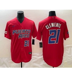 Mens Puerto Rico Baseball #21 Roberto Clemente Number 2023 Red World Classic Stitched Jersey