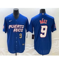 Men's Puerto Rico Baseball #9 Javier Baez Number 2023 Blue World Baseball Classic Stitched Jersey