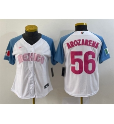 Women Mexico Baseball 56 Randy Arozarena 2023 White Blue World Baseball Classic Stitched Jersey
