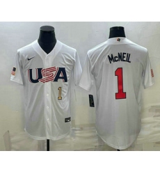 Men USA Baseball #1 Jeff McNeil Number 2023 White World Classic Stitched Jersey 2