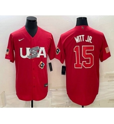 Men USA Baseball #15 Bobby Witt Jr 2023 Red World Baseball Classic Stitched Jerseys