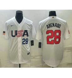 Men's USA Baseball #28 Nolan Arenado Number 2023 White World Baseball Classic Replica Stitched Jerseys