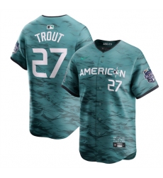 Men Los Angeles Angels 27 Mike Trout Teal 2023 All Star Cool Base Stitched Jersey