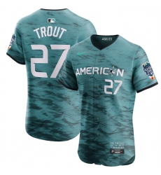 Men Los Angeles Angels 27 Mike Trout Teal 2023 All Star Flex Base Stitched Jersey