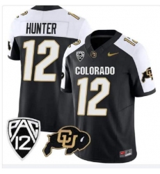 Colorado Buffaloes #12 Travis Hunter Black White 2023 Fuse Stitched Football Jersey
