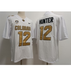 Men Colorado Buffaloes Travis Hunter #12 White Gold Stitched Football Jersey