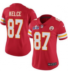 Women Kansas City Chiefs 87 Travis Kelce Red Vapor Untouchable Limited Stitched Football 2024 Super Bowl LVIII Jersey