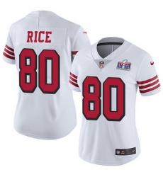 Nike 49ers 80 Jerry Rice White Rush Women Stitched NFL Vapor Untouchable Limited 2024 Super Bowl LVIII Jersey 