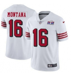 Youth NFL San Francisco 49ers 16 Joe Montana White Throwback Vapor Untouchable Limited Stitched 2024 Super Bowl LVIII Jersey