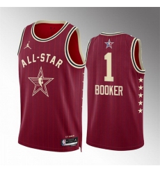 Men 2024 All Star 1 Devin Booker Crimson Stitched Basketball Jersey
