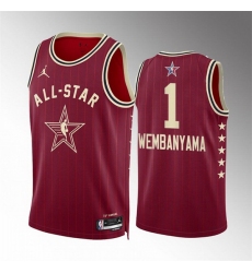 Men 2024 All Star 1 Victor Wembanyama Crimson Stitched Basketball Jersey