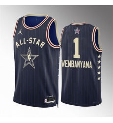 Men 2024 All Star 1 Victor Wembanyama Navy Stitched Basketball Jersey
