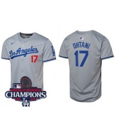 Youth Nike Los Angeles Dodgers Shohei Ohtani #17 Gray Flex Base 2024 World Series Champions Stitched MLB Jersey II