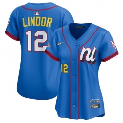Women National League 12 Francisco Lindor Blue 2025 All Star Edition Limited Stitched Baseball Jersey 