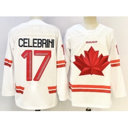 Men Canada Hockey #17 Macklin Celebrini White Stitched Jersey