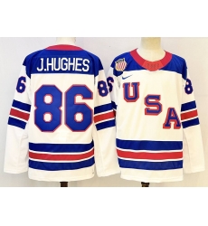 Men's USA #86 Jack Hughes White 2026 Stitched Hockey Olympic Jersey