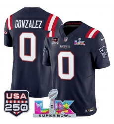 Men New England Patriots 0 Christian Gonzalez Navy 2025 F U S E Super Bowl LX Patch And USA 250 27 Patch Vapor Limited Football Stitched Jersey Men New England Patriots 0 Christian Gonzalez Navy 2025 F U S E Super Bowl LX Patch And USA 250 27 Patch Vapor Limited Football Stitched Jersey