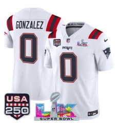 Men New England Patriots 0 Christian Gonzalez White 2025 F U S E Super Bowl LX Patch And USA 250 27 Patch Vapor Limited Football Stitched Jersey Men New England Patriots 0 Christian Gonzalez White 2025 F U S E Super Bowl LX Patch And USA 250 27 Patch Vapor Limited Football Stitched Jersey