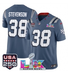 Men New England Patriots 38 Rhamondre Stevenson Storm Blue 2025 F U S E Super Bowl LX USA 250 Patch Rivalries Vapor Limited Football Stitched Jersey Men New England Patriots 38 Rhamondre Stevenson Storm Blue 2025 F U S E Super Bowl LX USA 250 Patch Rivalries Vapor Limited Football Stitched Jersey