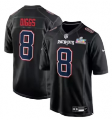 Stefon Diggs New England Patriots Nike Super Bowl LX Patch Carbon Fashion Game Jersey Black