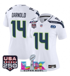 Women Seattle Seahawks 14 Sam Darnold White 2025 F U S E Super Bowl LX Patch And 50th Season 26 USA 250 27 Patch Vapor Limited Football Stitched Jersey Women Seattle Seahawks 14 Sam Darnold White 2025 F U S E Super Bowl LX Patch And 50th Season 26 USA 250 27 Patch Vapor Limited Football Stitched Jersey
