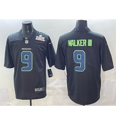 Men Seattle Seahawks 9 Kenneth Walker III Black 2025 Super Bowl LX Patch Carbon Fashion Vapor Untouchable Limited Stitched Football Jersey Men Seattle Seahawks 9 Kenneth Walker III Black 2025 Super Bowl LX Patch Carbon Fashion Vapor Untouchable Limited Stitched Football Jersey