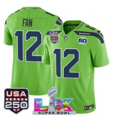 Youth Seattle Seahawks 12 Fan Green 2025 F U S E Super Bowl LX Patch And 50th Season USA 250 Patch Vapor Limited Stitched Football Jersey Youth Seattle Seahawks 12 Fan Green 2025 F U S E Super Bowl LX Patch And 50th Season USA 250 Patch Vapor Limited Stitched Football Jersey