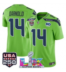 Youth Seattle Seahawks 14 Sam Darnold Green 2025 F U S E Super Bowl LX Patch And 50th Season USA 250 Patch Vapor Limited Stitched Football Jersey Youth Seattle Seahawks 14 Sam Darnold Green 2025 F U S E Super Bowl LX Patch And 50th Season USA 250 Patch Vapor Limited Stitched Football Jersey