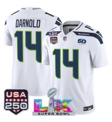Youth Seattle Seahawks 14 Sam Darnold White 2025 F U S E Super Bowl LX Patch And 50th Season USA 250 Patch Vapor Limited Stitched Football Jersey Youth Seattle Seahawks 14 Sam Darnold White 2025 F U S E Super Bowl LX Patch And 50th Season USA 250 Patch Vapor Limited Stitched Football Jersey