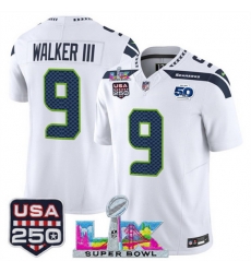 Youth Seattle Seahawks 9 Kenneth Walker III White 2025 F U S E Super Bowl LX Patch And 50th Season USA 250 Patch Vapor Limited Stitched Football Jersey Youth Seattle Seahawks 9 Kenneth Walker III White 2025 F U S E Super Bowl LX Patch And 50th Season USA 250 Patch Vapor Limited Stitched Football Jersey