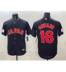 Men Japan Baseball 16 Shohei Ohtani Black 2026 World Baseball Classic Road Stadium Stitched Jersey Men Japan Baseball 16 Shohei Ohtani Black 2026 World Baseball Classic Road Stadium Stitched Jersey