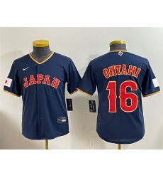 Youth Japan Baseball  16 Shohei Ohtani Navy 2026 World Baseball Classic Road Stadium Stitched Baseball Jersey