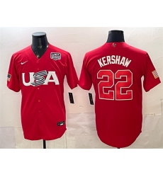 Men USA Baseball  22 Clayton Kershaw Red 2026 World Baseball Classic USA 250  Patch Stadium Stitched Jersey