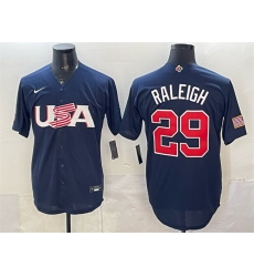 Men USA Baseball 29 Cal Raleigh Navy World Baseball Classic Stitched Jersey