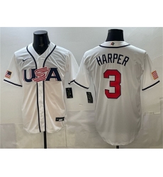 Men USA Baseball  3 Bryce Harper White 2026 World Baseball Classic Home Stadium Stitched Jersey