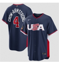 Men USA Baseball  4 Pete Crow Armstrong Navy 2026 World Baseball Classic Road Stadium Stitched Jersey