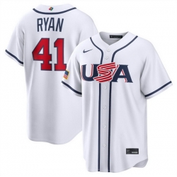 Men USA Baseball  41 Joe Ryan White 2026 World Baseball Classic Home Stadium Stitched Jersey