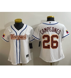 Women Venezuela Baseball 26 Campeones White 2026 World Baseball Classic Home Stadium Stitched Baseball Jersey Run Small Women Venezuela Baseball 26 Campeones White 2026 World Baseball Classic Home Stadium Stitched Baseball Jersey Run Small